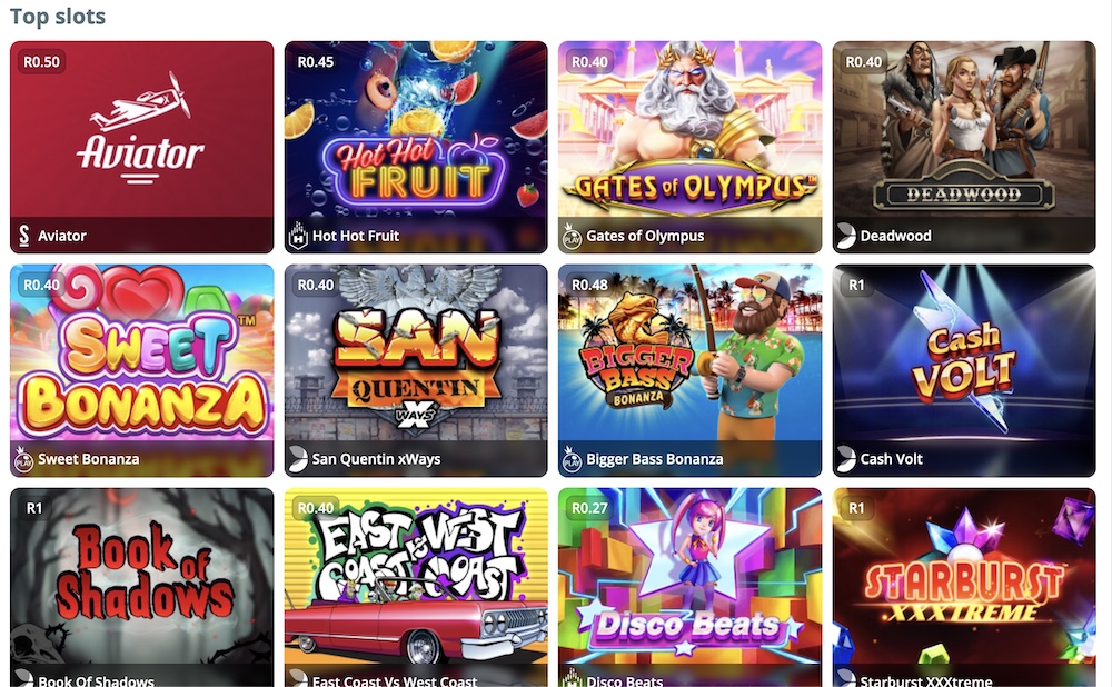 List of slot games on one of the popular sites in South Africa